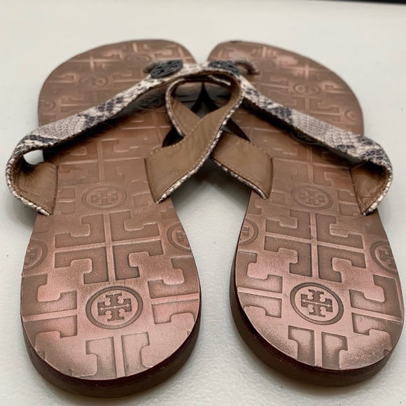 Tory Burch Sandals Adult Size 11M Brown Thora Snake Print Leather Thong Women - Picture 4 of 6